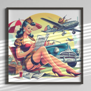 Affiche Pin-up Pilote Rétro