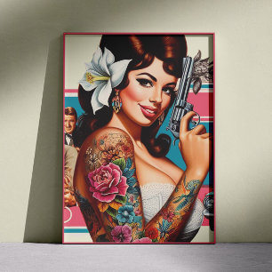Affiche Pin-up pulp tatouée vintage