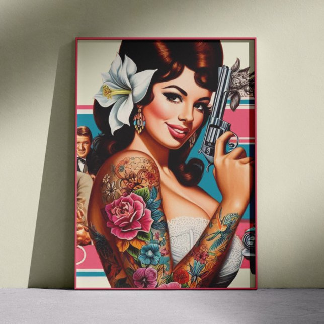 Affiche Pin-up pulp tatouée vintage (Créateur téléchargé)