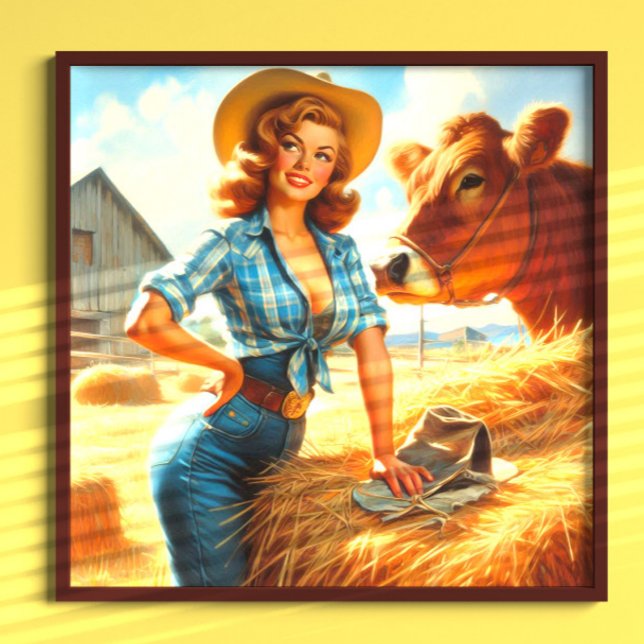 Affiche Pin-up Rétro de Cowgirl Mignonne (Créateur téléchargé)