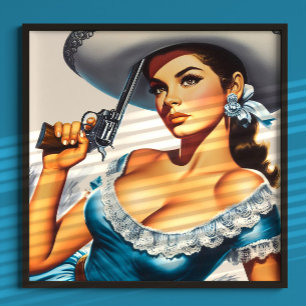 Affiche Pin-up rétro Far West
