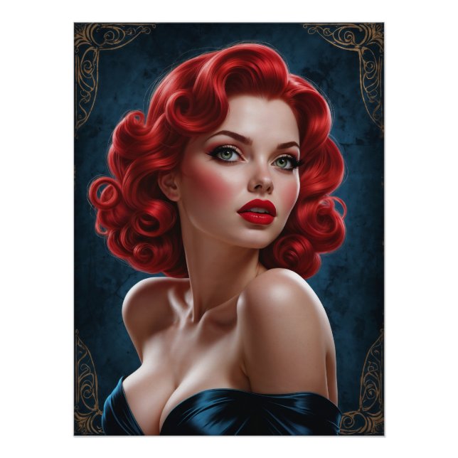 Affiche Pin-up Rousse Inspirée Art Déco (Devant)