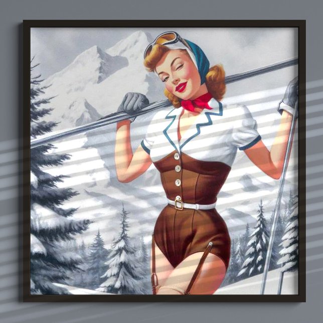 Affiche Pin-up ski hiver vintage (Créateur téléchargé)