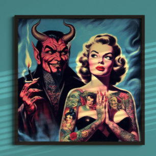 Affiche Pin-up tatoué rétro diabolique