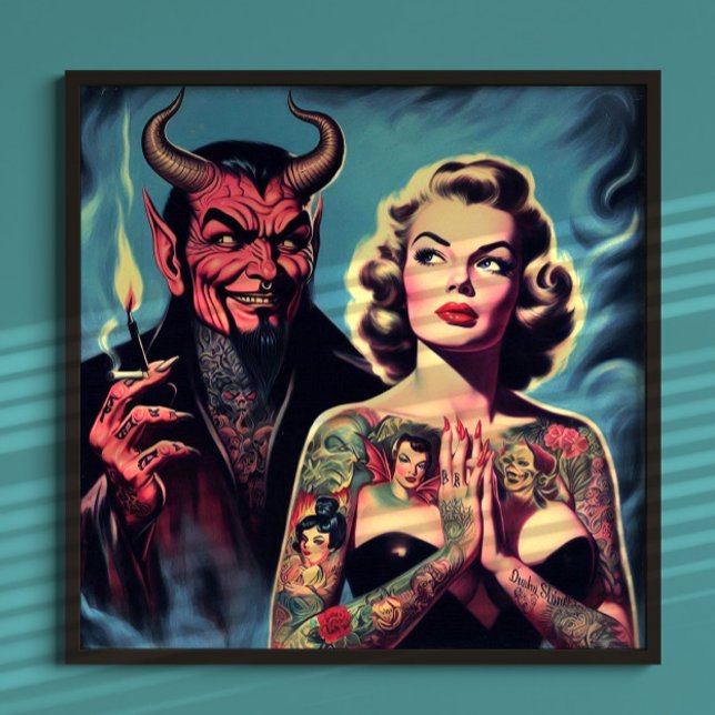 Affiche Pin-up tatoué rétro diabolique (Créateur téléchargé)