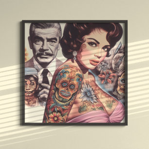 Affiche Pin-up Tatouée Rétro