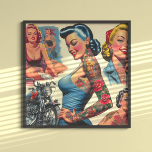 Affiche Pin-up Tatouée Vintage