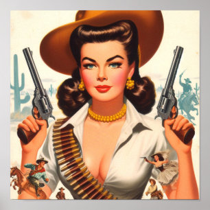 Affiche Pin-up Western Vintage