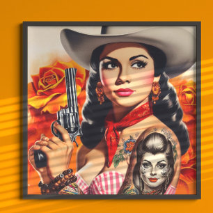 Affiche Pin-up Western Vintage