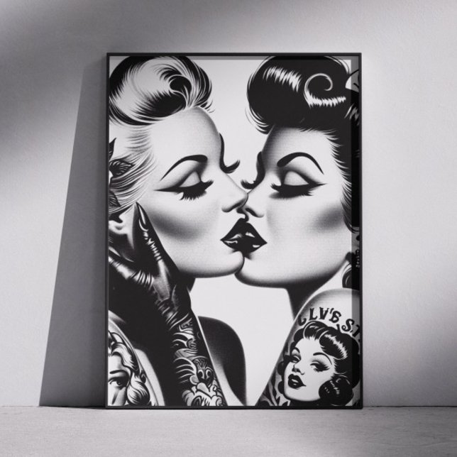 Affiche Pin-ups s'embrassant rétro (Créateur téléchargé)