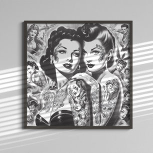 Affiche Pin-ups Tatouées Vintage