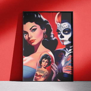 Affiche Pin-ups tatoués Old School