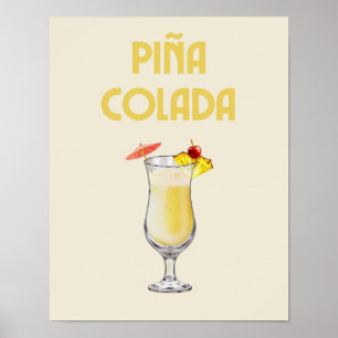 Affiche Pina Colada Jaune Retro Cocktail