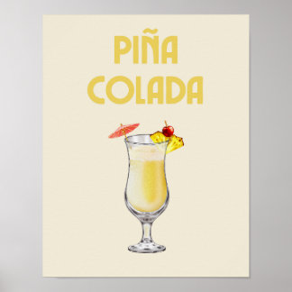 Affiche Pina Colada Jaune Retro Cocktail