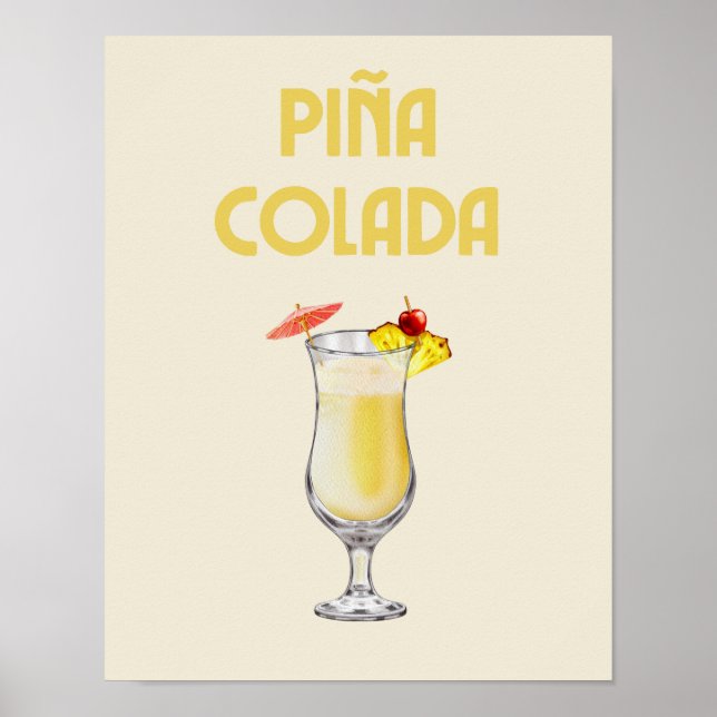 Affiche Pina Colada Jaune Retro Cocktail (Devant)