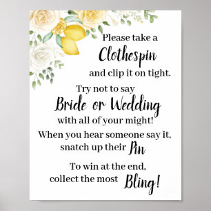 Affiche Pince à linge Citrons et Roses Panneau de jeu de d