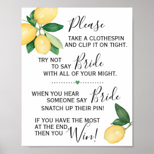 Affiche Pince à linge pancarte pour jeu de Baby Shower sur