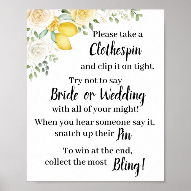 Affiche Pince à linge Panneau de jeu de douche Citrons et  (Devant)