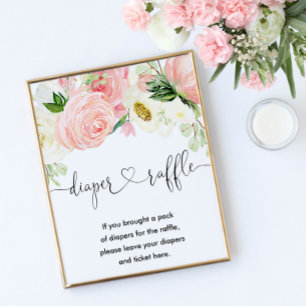 Affiche Pince rose or floral diaper enseigne fille douche