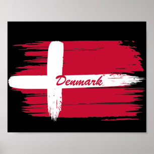 Affiche Pinceau artistique Drapeau Danemark   