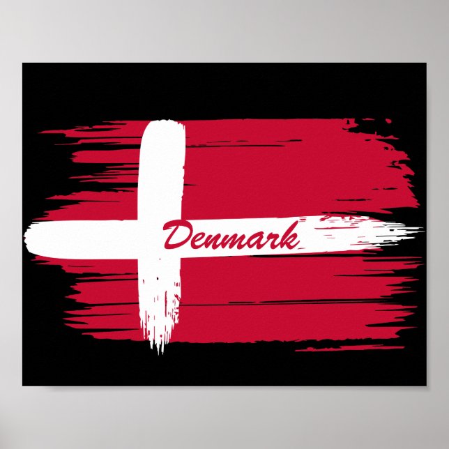 Affiche Pinceau artistique Drapeau Danemark    (Devant)