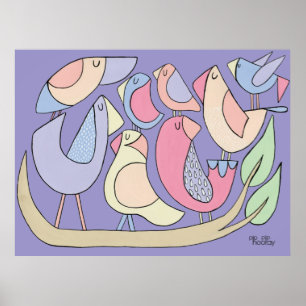 Affiche Pinceau d'art violet ornithologie Illustration