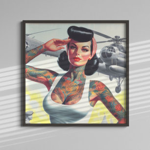 Affiche Pinceau de tatouage vintage