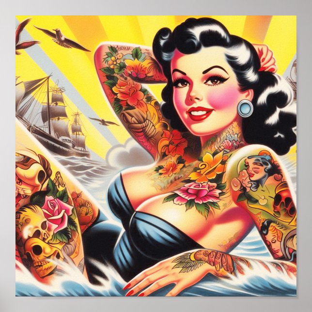 Affiche Pinceau de tatouage vintage Beach (Devant)