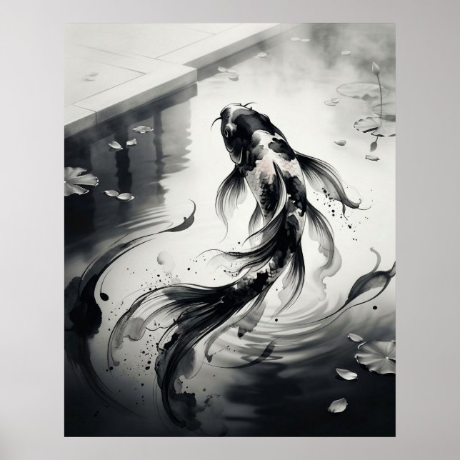 Affiche Pinceau Koi encre Étang (Devant)