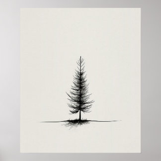 Affiche Pinceau Lone Arbre moderne ligne noire art minimal