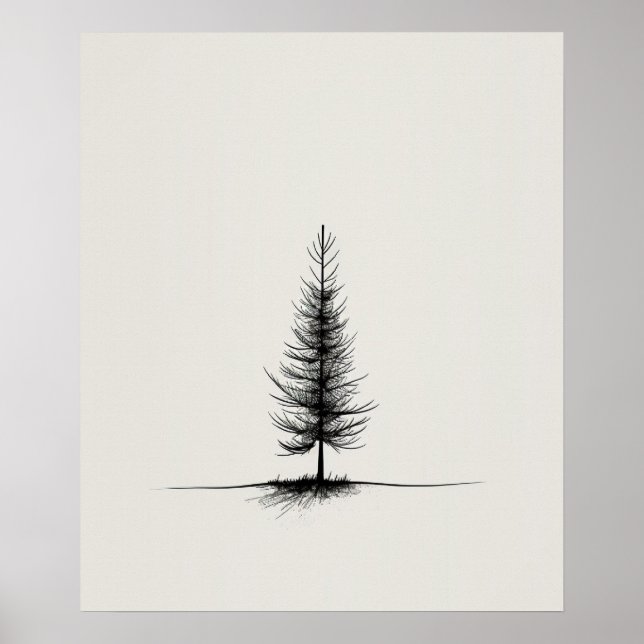 Affiche Pinceau Lone Arbre moderne ligne noire art minimal (Devant)