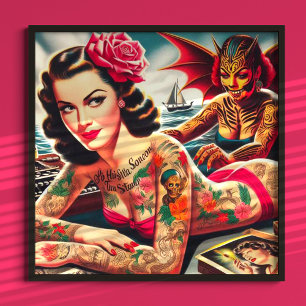 Affiche Pinceau tatoué vintage