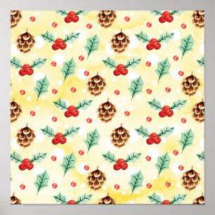 Affiche Pine Cones et Motif de Noël Holly