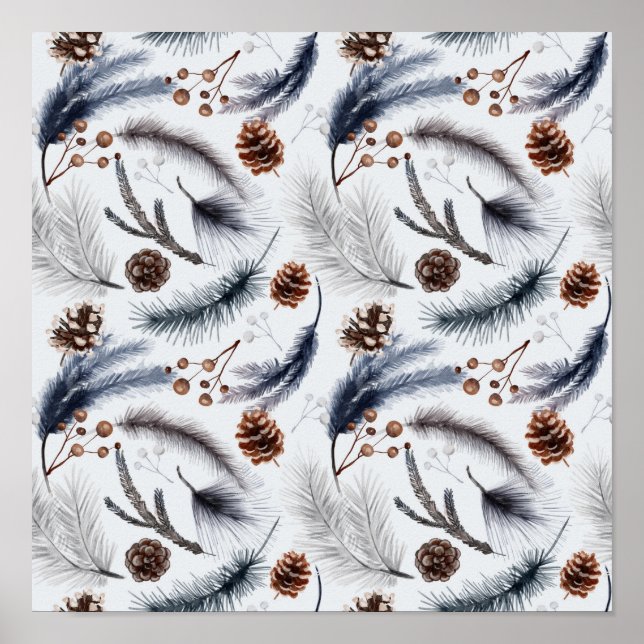 Affiche Pine Cones & Pine Needles Aquarelles Motif (Devant)