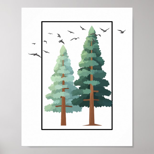 Affiche Pine Forest Trees Minimalist Nature Illustration (Devant)