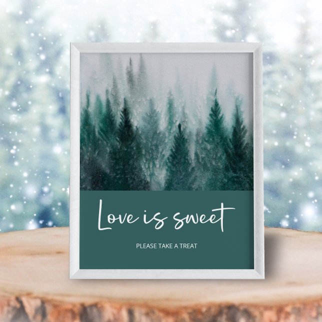 Affiche Pine Tree Forest Aquarelle Vert L'amour est doux (Créateur téléchargé)