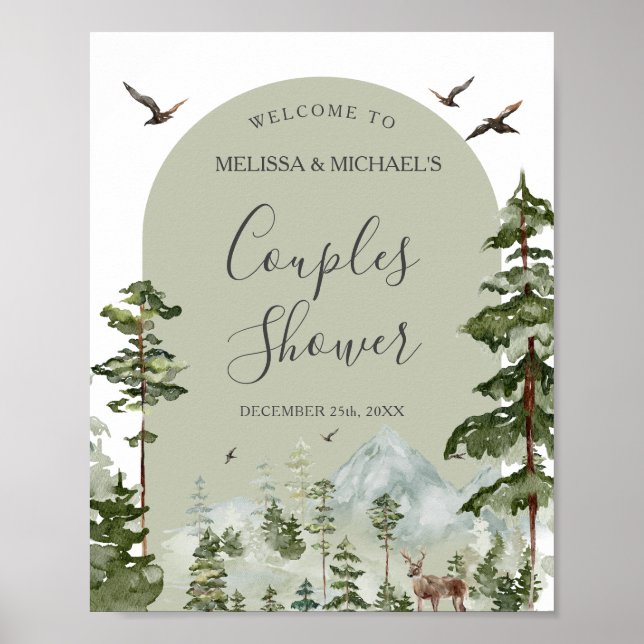 Affiche Pine Tree Forest Mountain Couple Shower Welcome (Devant)