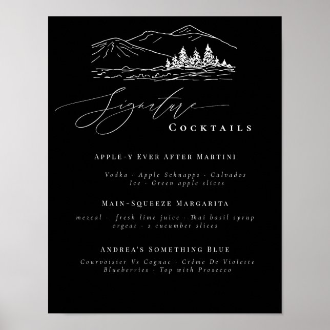 Affiche Pine Tree Mountains Signature Boissons Bar Menu (Devant)