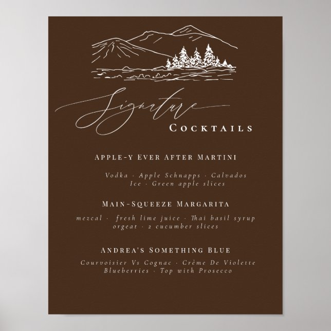 Affiche Pine Tree Mountains Signature Boissons Bar Menu (Devant)