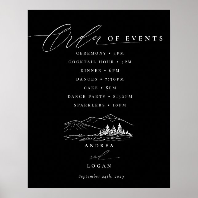 Affiche Pine Tree Rustic Mountains Mariage Ordre des événe (Devant)