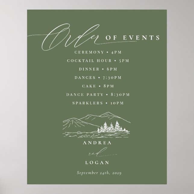 Affiche Pine Tree Rustic Mountains Mariage Ordre des événe (Devant)