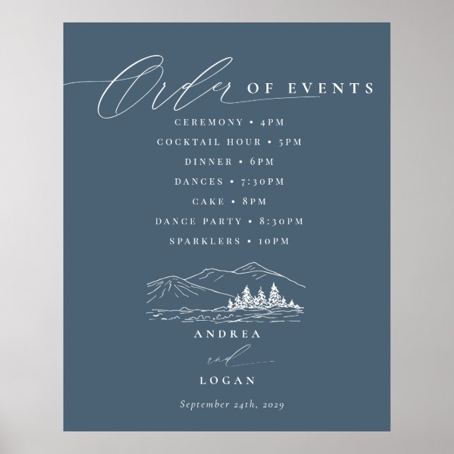 Affiche Pine Tree Rustic Mountains Mariage Ordre des événe (Devant)