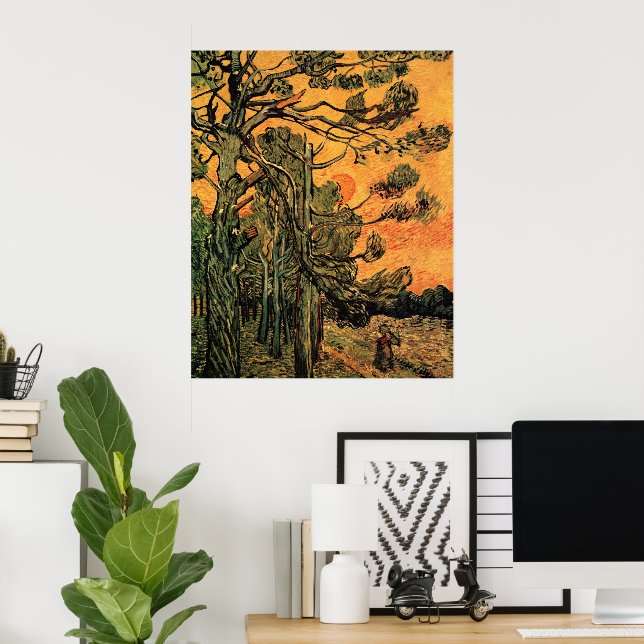 Affiche Pine Trees Red Sky Setting Soleil par Vincent van  (Bureau à domicile)
