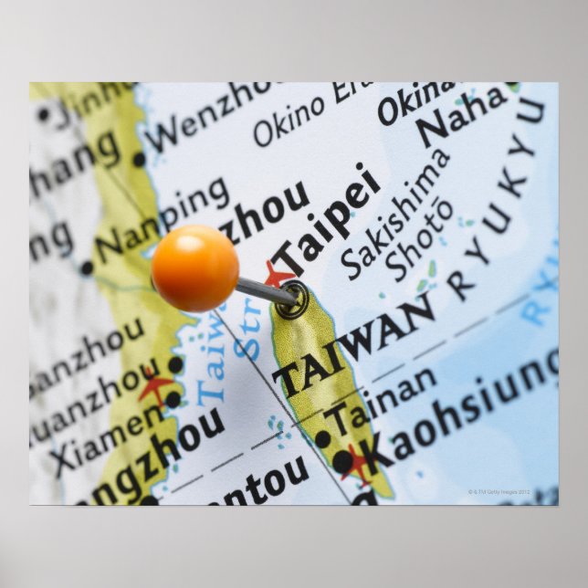 Affiche Pinglette de carte placée à Taipei, Taïwan sur la  (Devant)