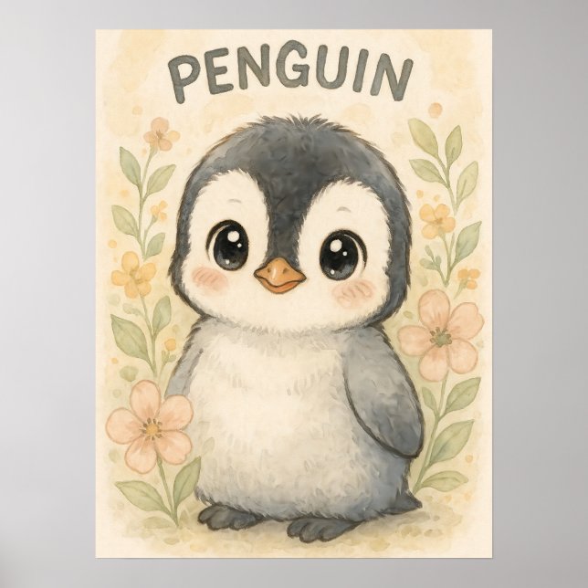 Affiche Pingouin adorable pour bébé - Beau Art pour la sal (Devant)