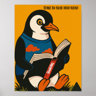 Affiche Pingouin Avec Un Livre — Il Est Temps De Se Lever 