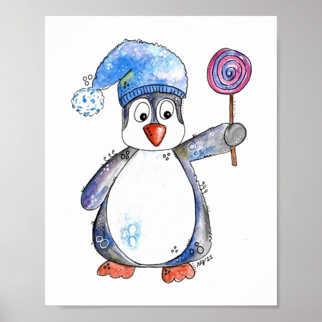 Affiche Pingouin blanc mignon avec Lollipop (Devant)