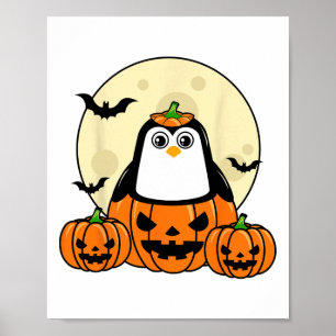 Affiche Pingouin Citrouille Lune Ts Costume Cute Easy Hall