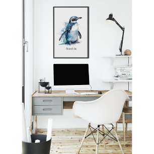 Affiche Pingouin d'aquarelle Arctique, personnalisé