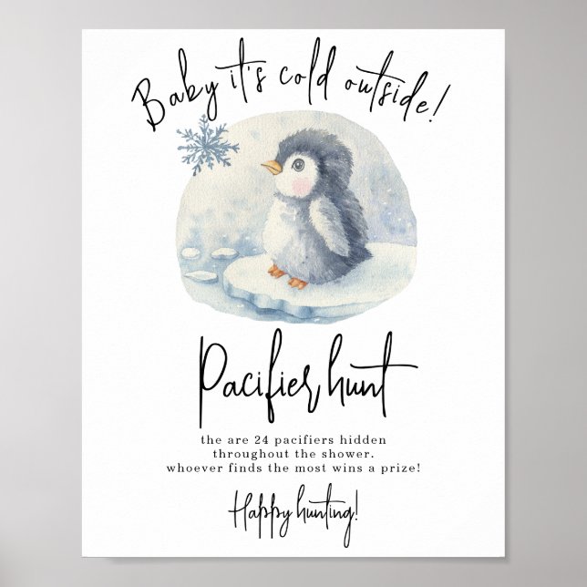 Affiche Pingouin de bébé - baby shower de chasse à la paci (Devant)